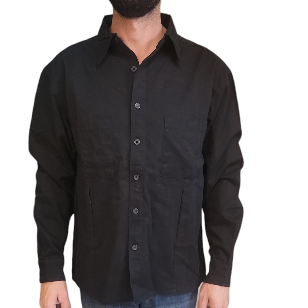Urban Tactical Gear‎ Mens Black Heavy Duty Button Up With Pockets Shirt Medium